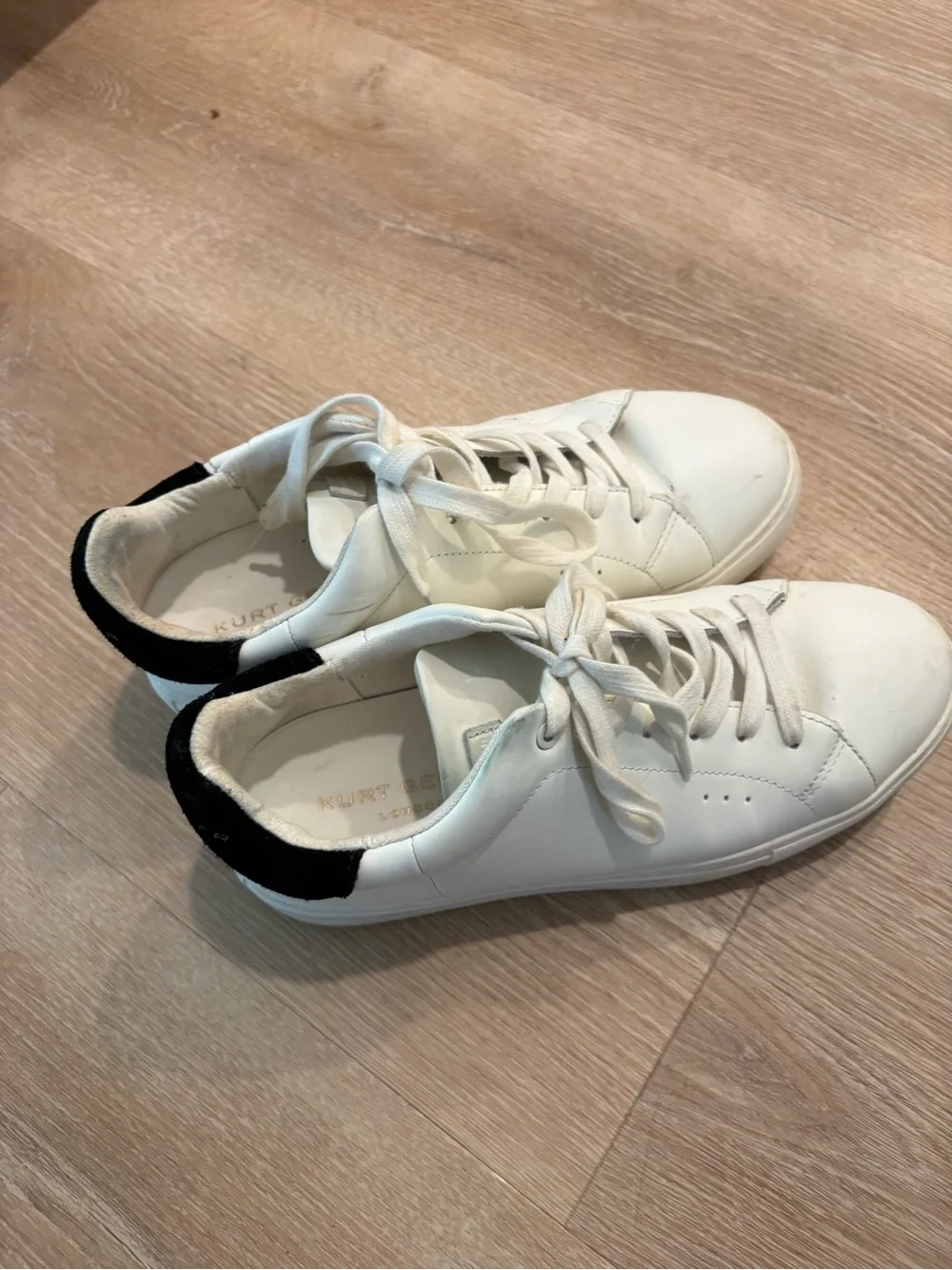 Kurt Geiger White Leather Lace-Up Sneakers with Black Heel